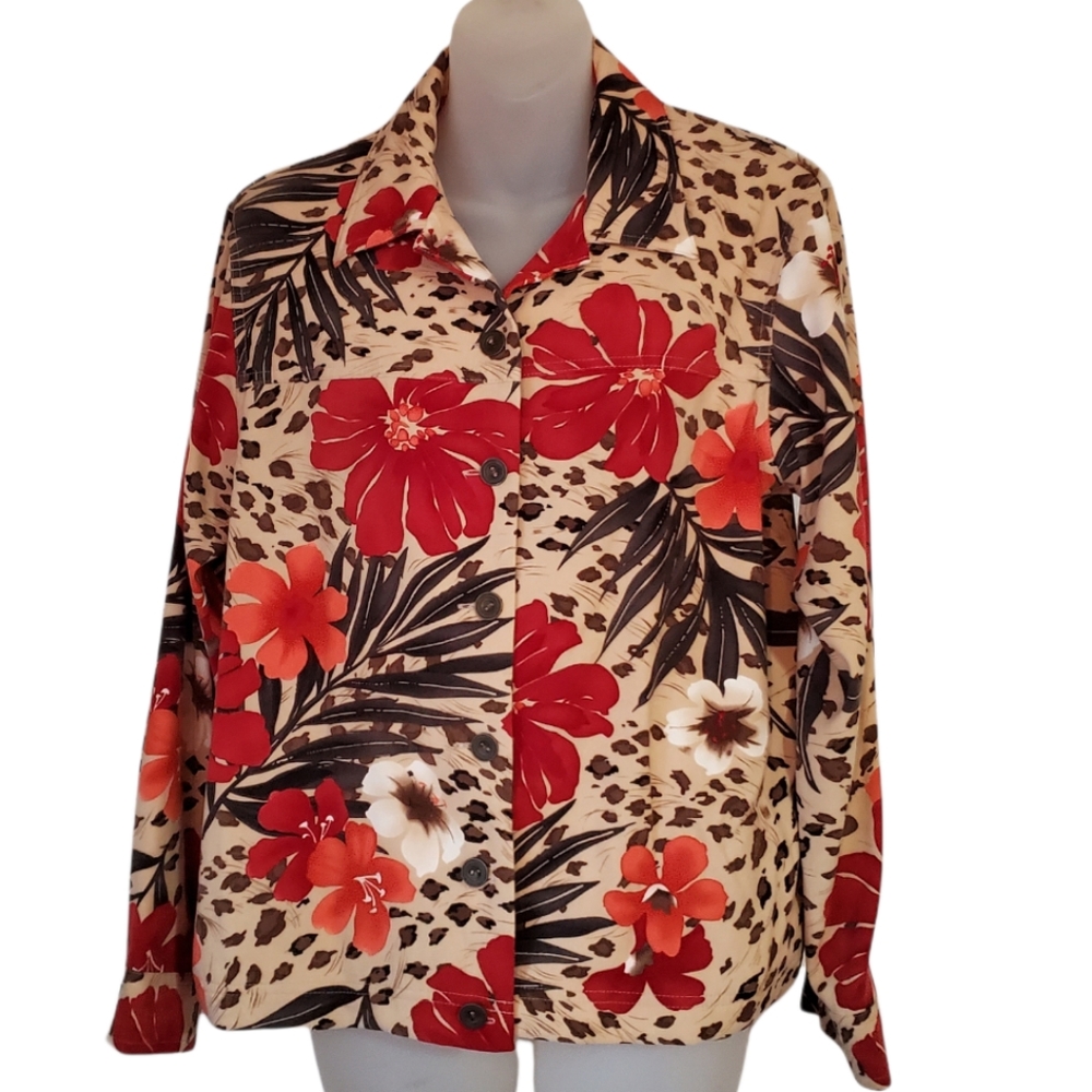 Vintage Alfred Dunner Orange Brown & Tan Blazer Jacket Spandex Blend